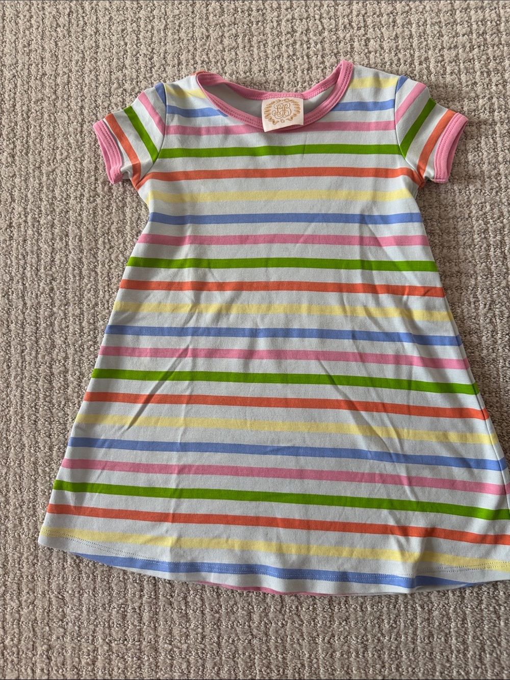 The Beaufort Bonnet Company Multi-Color Striped Knit Dress with Pink Trim